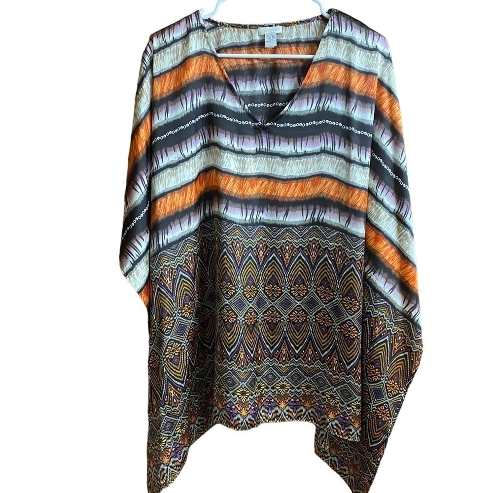 Chicos Tribal Boho Chic Poncho Flowy Top Size S/M